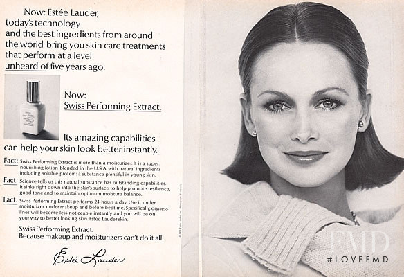 Karen Graham featured in  the Estée Lauder Swiss Performing Extract  advertisement for Spring/Summer 1975