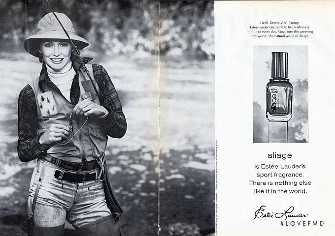 Karen Graham featured in  the Estée Lauder Aliage Sport Fragrances advertisement for Autumn/Winter 1975