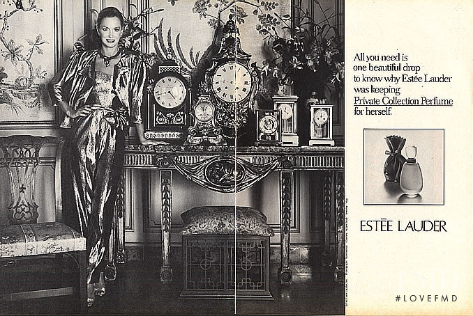 Karen Graham featured in  the Estée Lauder Private Collection Perfume advertisement for Autumn/Winter 1981