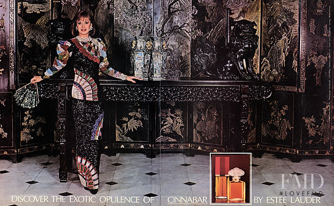 Karen Graham featured in  the Estée Lauder Cinnabar Perfume advertisement for Autumn/Winter 1983