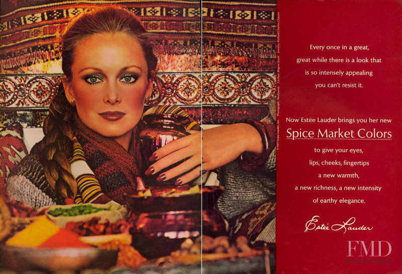 Karen Graham featured in  the Estée Lauder Spice Market Colors advertisement for Autumn/Winter 1977
