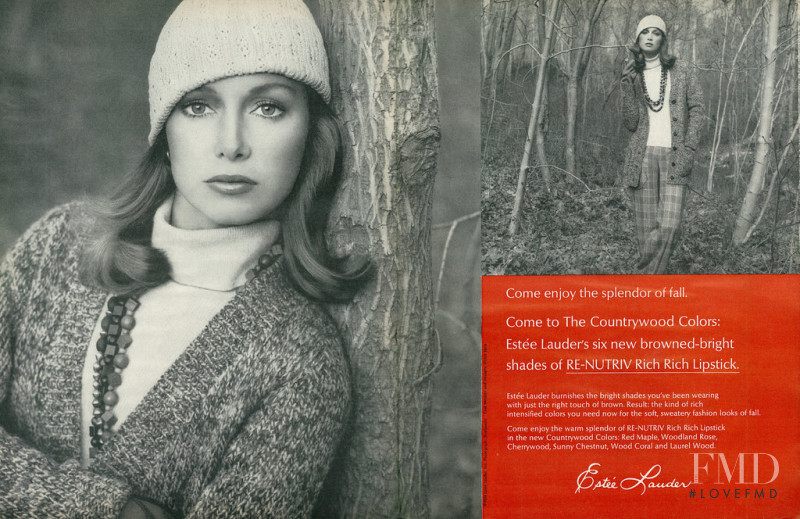 Karen Graham featured in  the Estée Lauder RE-Nutriv Rich Rich Lipstick advertisement for Autumn/Winter 1974