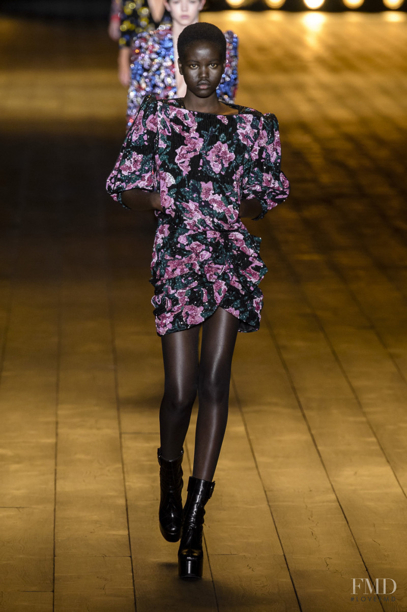 Adut Akech Bior featured in  the Saint Laurent fashion show for Autumn/Winter 2018