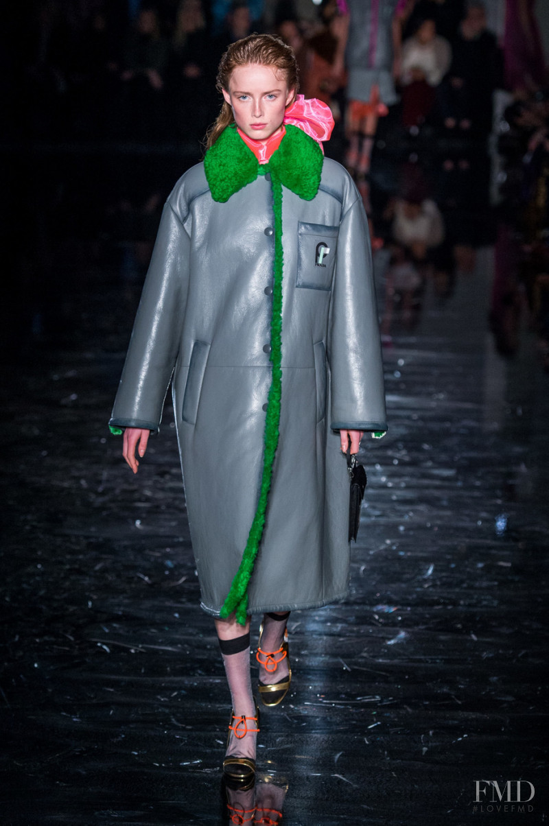 Rianne Van Rompaey featured in  the Prada fashion show for Autumn/Winter 2018