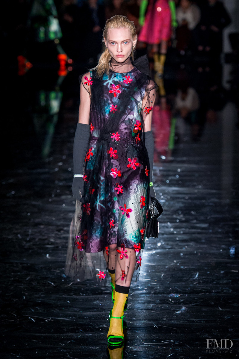 Sasha Pivovarova featured in  the Prada fashion show for Autumn/Winter 2018
