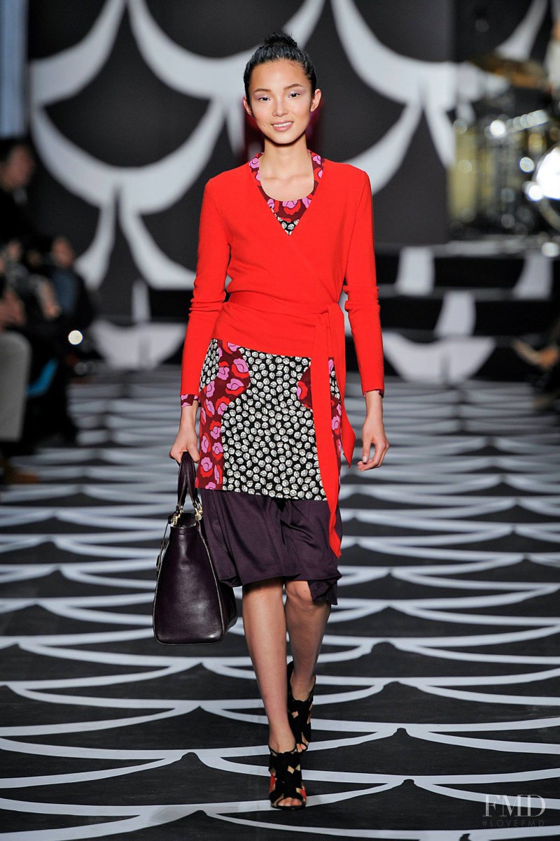 Xiao Wen Ju featured in  the Diane Von Furstenberg fashion show for Autumn/Winter 2014