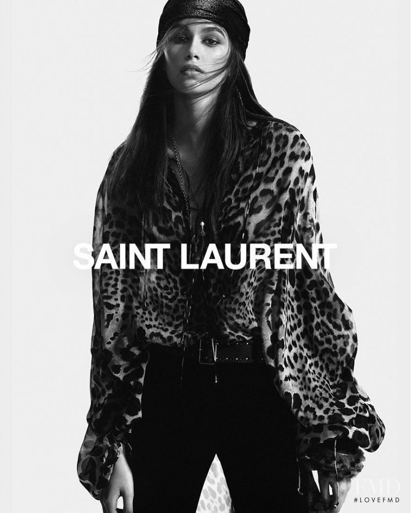 Kaia Gerber featured in  the Saint Laurent advertisement for Pre-Fall 2018