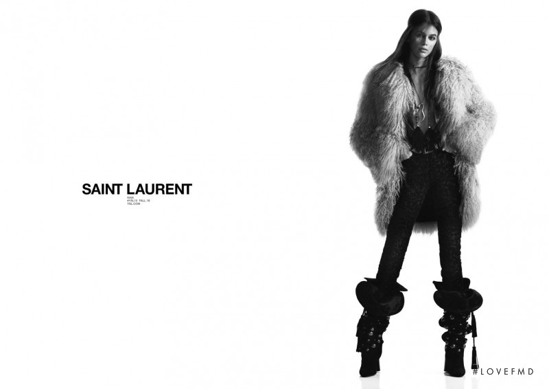 Kaia Gerber featured in  the Saint Laurent advertisement for Pre-Fall 2018