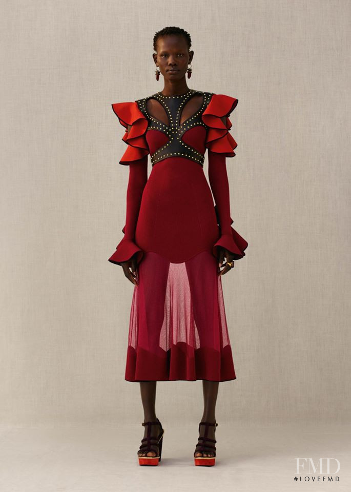Shanelle Nyasiase featured in  the Alexander McQueen lookbook for Pre-Fall 2018