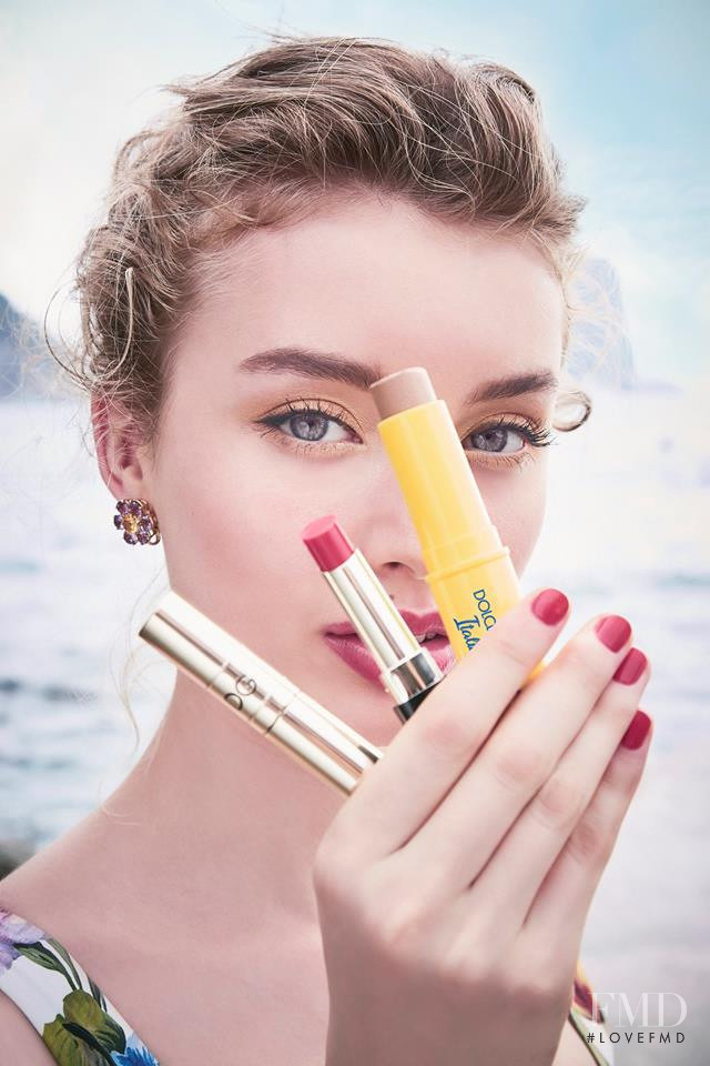 Giulia Maenza featured in  the Dolce & Gabbana Beauty advertisement for Summer 2018