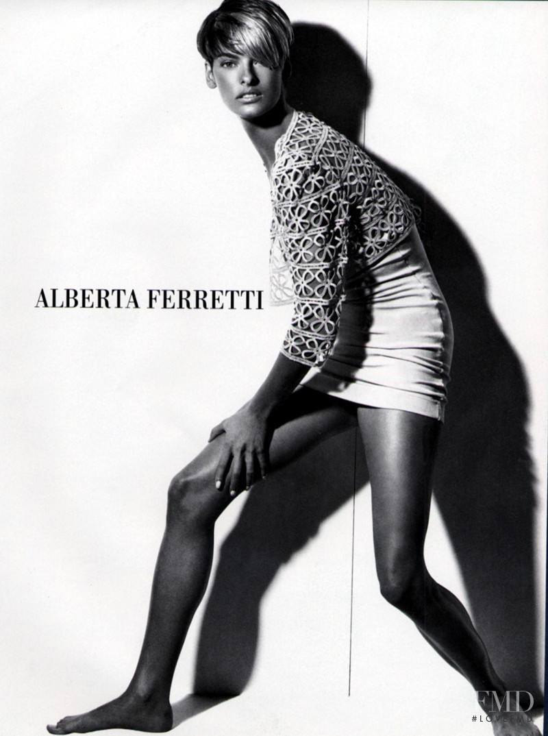 Shalom Harlow featured in  the Alberta Ferretti advertisement for Spring/Summer 1991