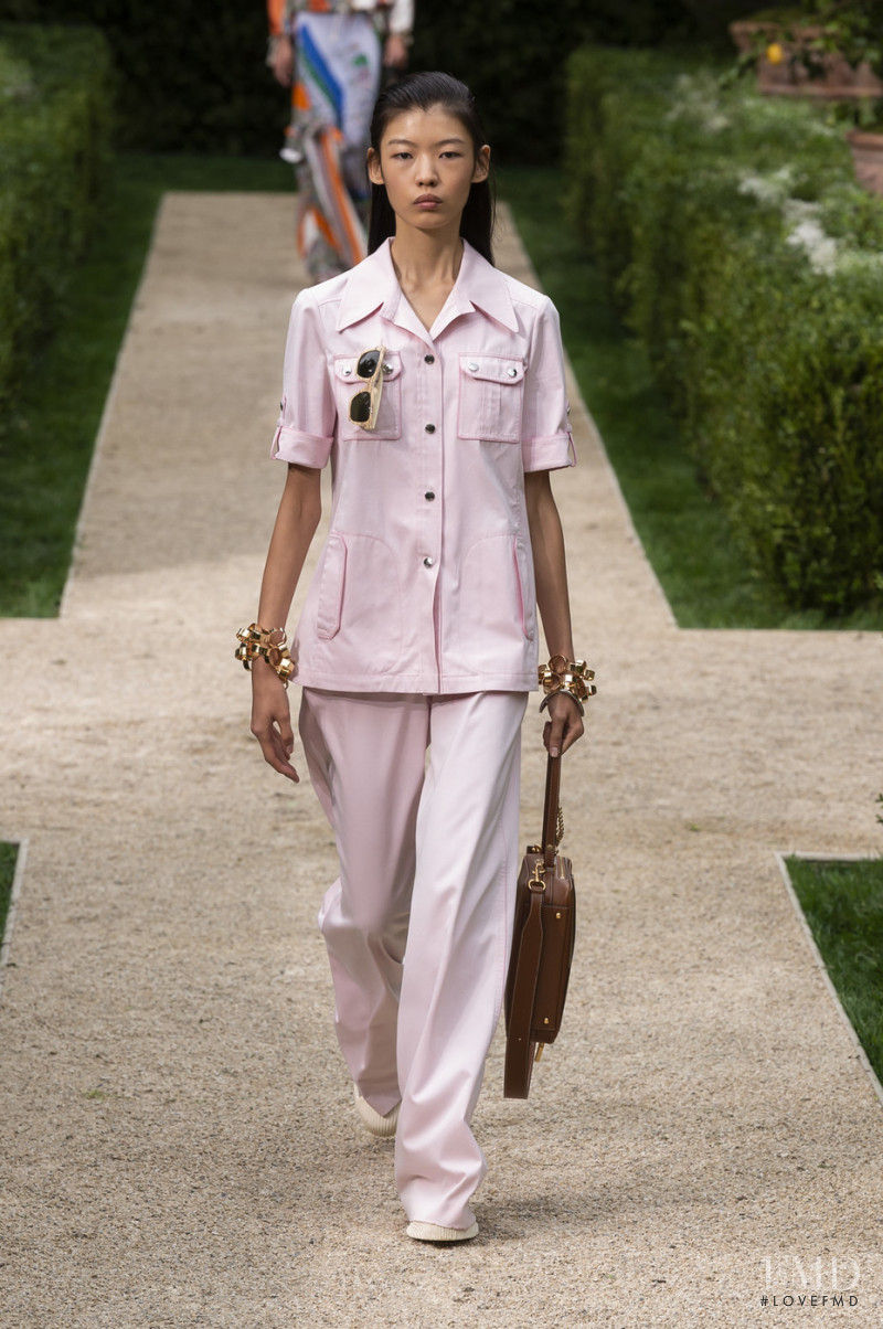 Tang He featured in  the Tory Burch fashion show for Spring/Summer 2019