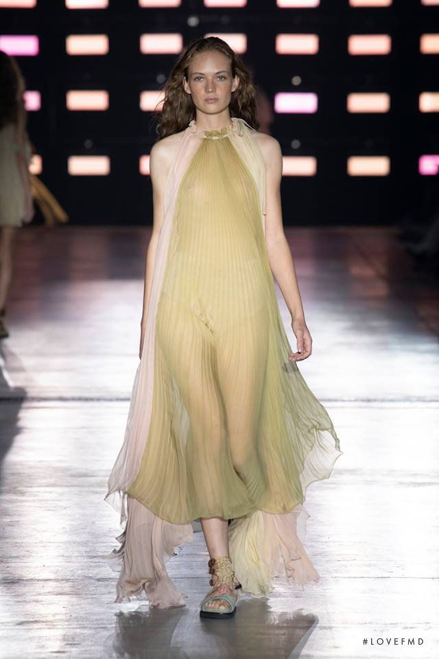 Adrienne Juliger featured in  the Alberta Ferretti fashion show for Spring/Summer 2019