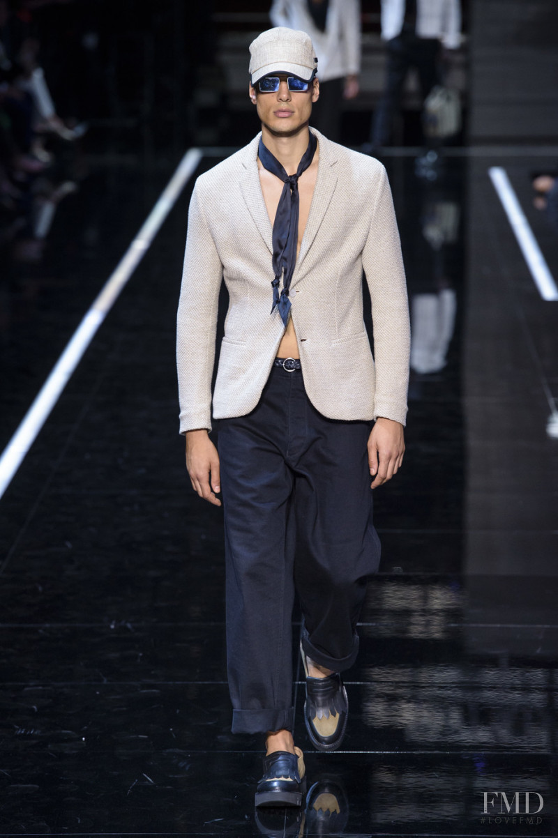 Edoardo Langone featured in  the Emporio Armani fashion show for Spring/Summer 2019