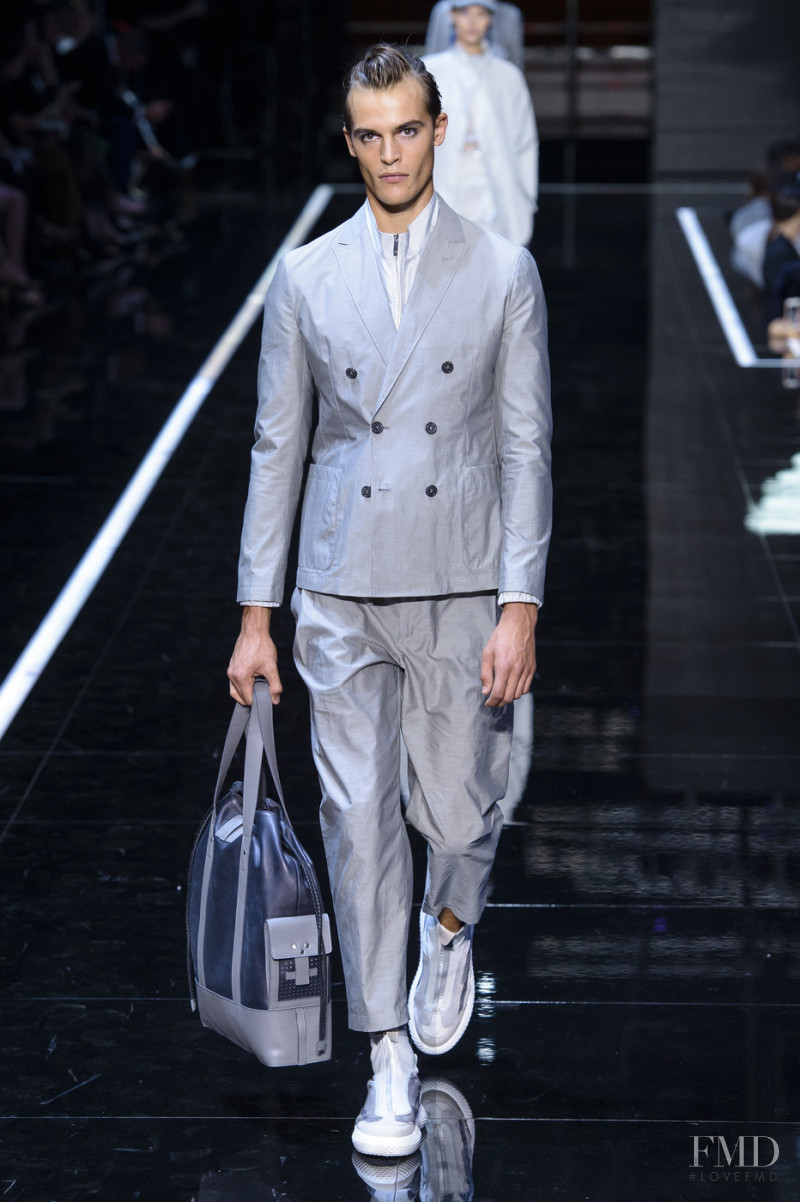 Parker van Noord featured in  the Emporio Armani fashion show for Spring/Summer 2019