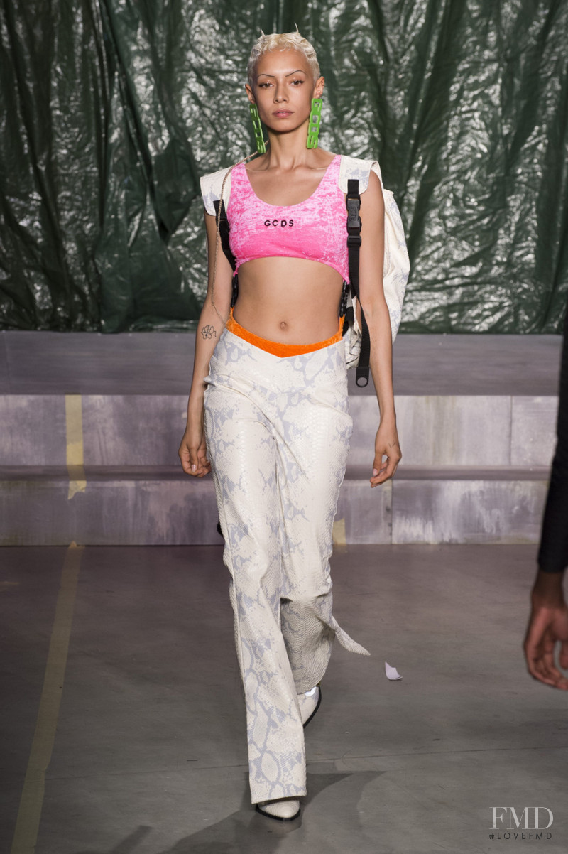 Jazzelle Zanaughtti featured in  the GCDS fashion show for Spring/Summer 2019