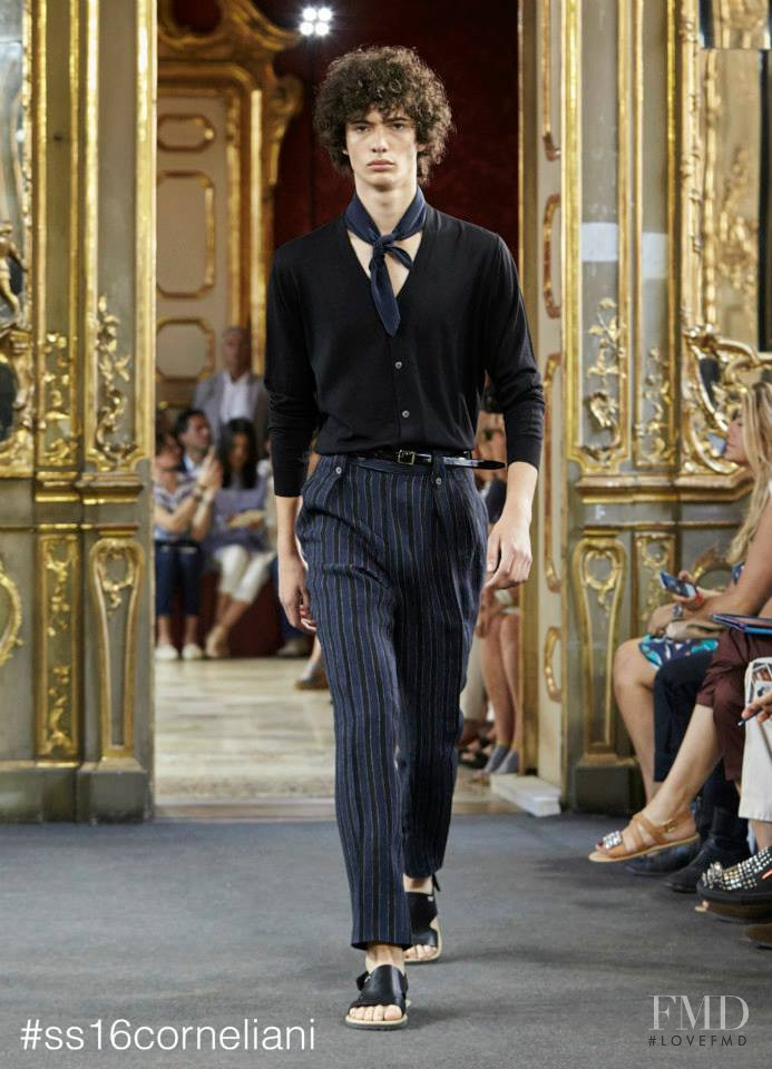 Piero Mendez featured in  the Corneliani fashion show for Spring/Summer 2016