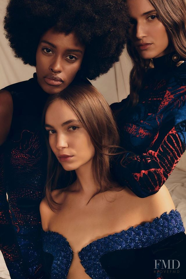 Josephine Adam featured in  the Balmain lookbook for Pre-Fall 2019