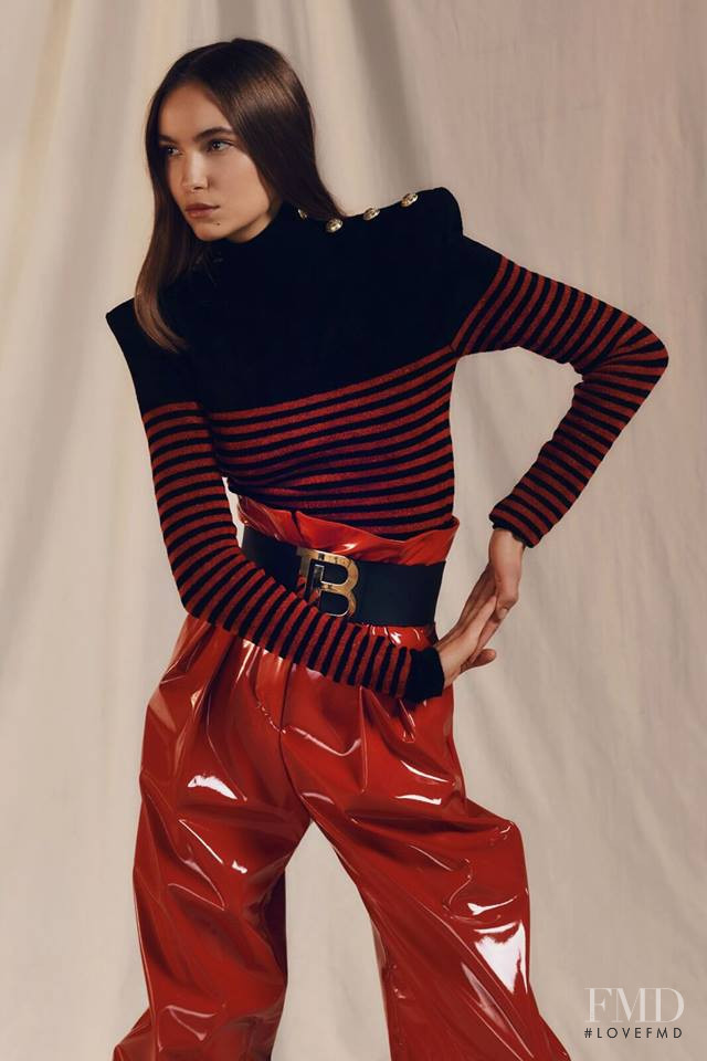 Josephine Adam featured in  the Balmain lookbook for Pre-Fall 2019