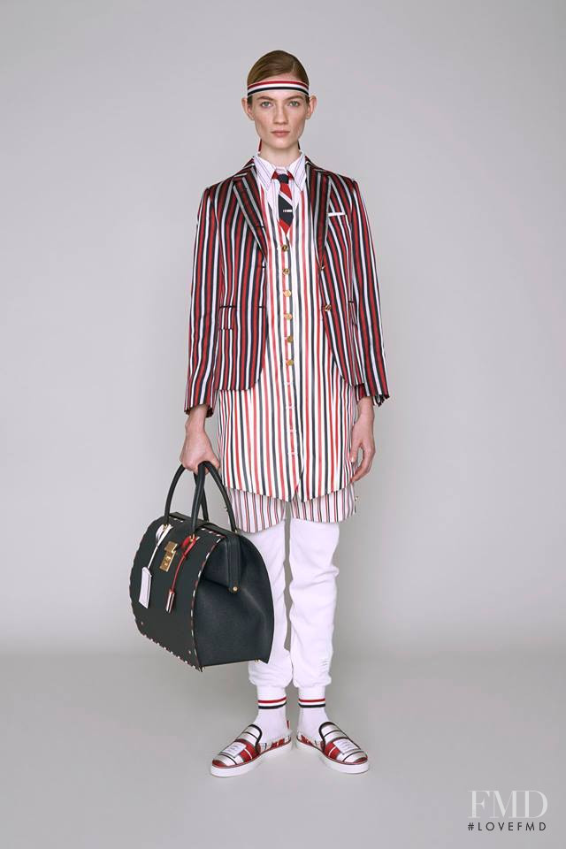 Kristin Zakala featured in  the Thom Browne lookbook for Pre-Fall 2019