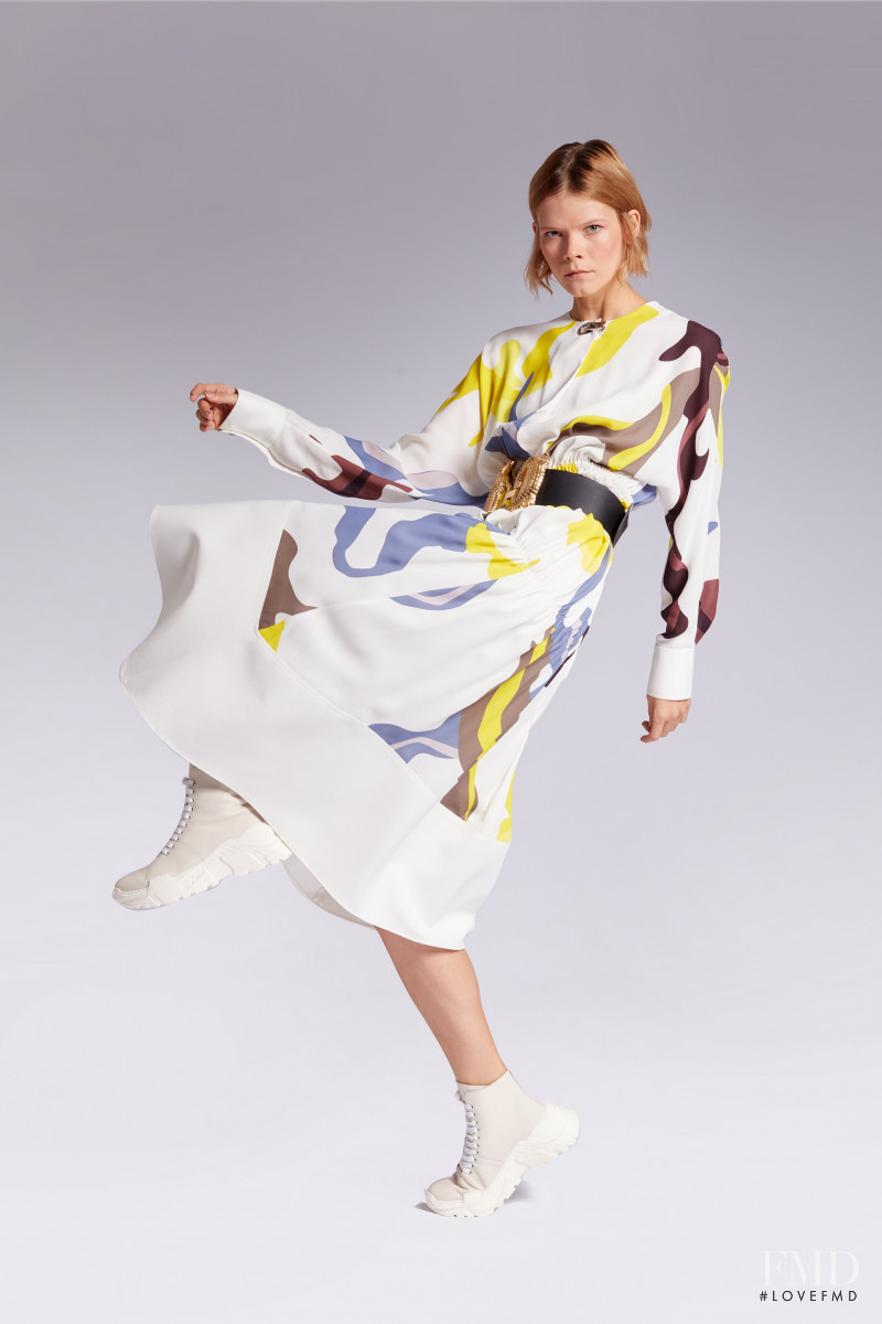 Irina Kravchenko featured in  the Tibi lookbook for Pre-Fall 2019