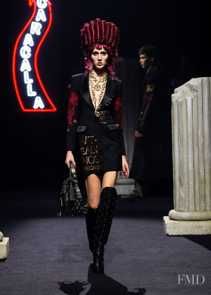 Teddy Quinlivan featured in  the Moschino fashion show for Autumn/Winter 2019