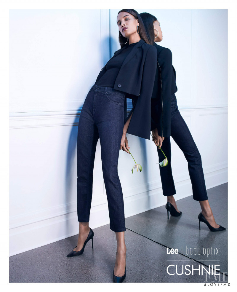 Cindy Bruna featured in  the Lee Jeans x Cushnie advertisement for Spring/Summer 2019