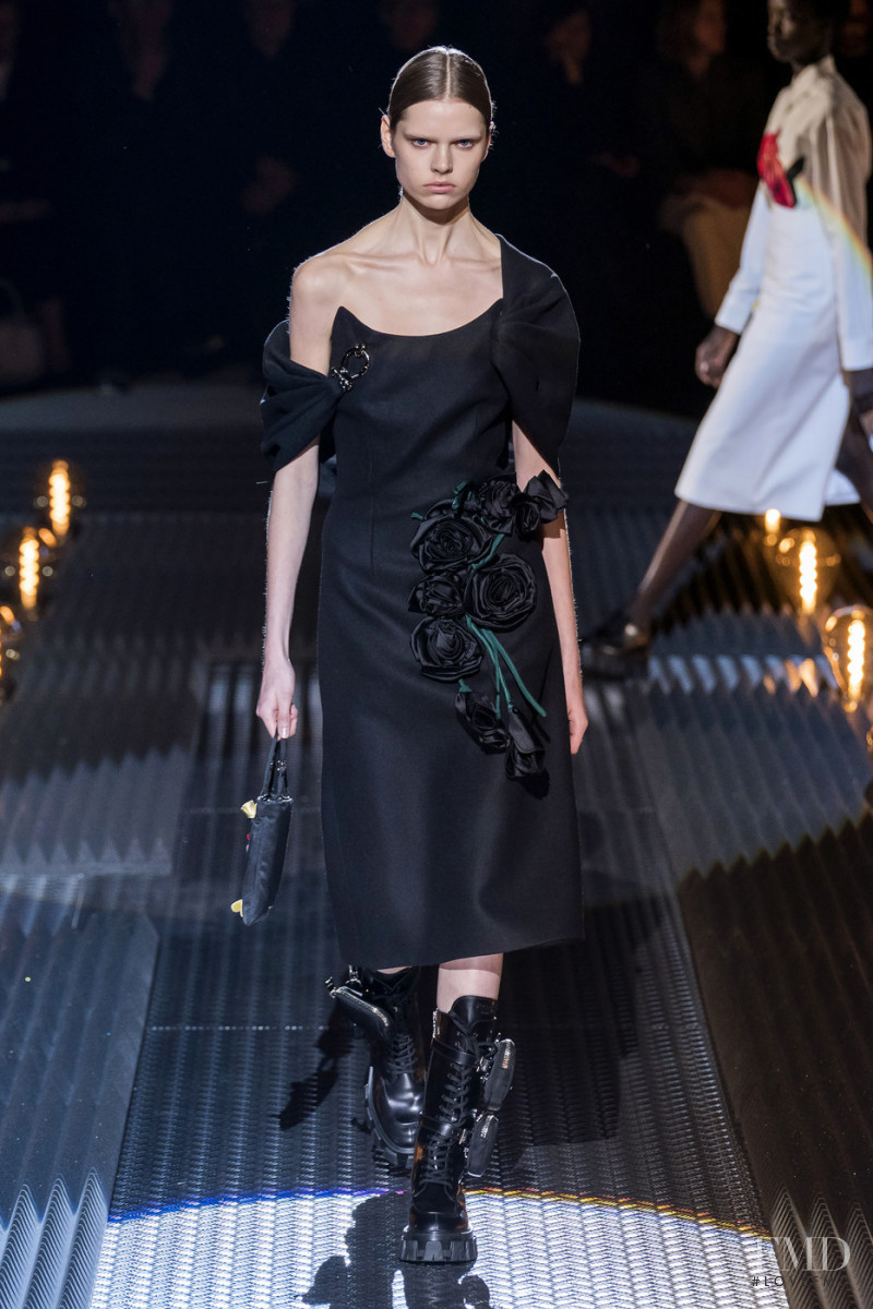 Maud Hoevelaken featured in  the Prada fashion show for Autumn/Winter 2019