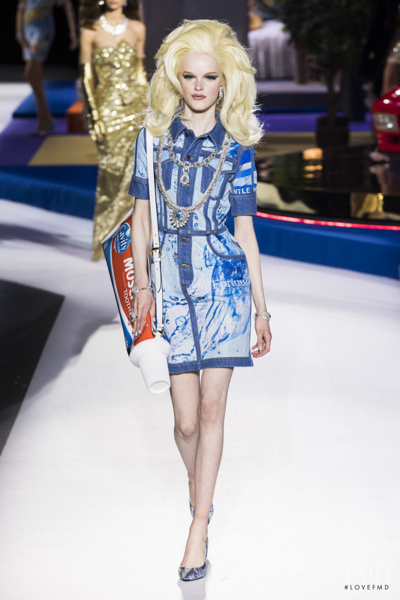 Hannah Motler featured in  the Moschino fashion show for Autumn/Winter 2019