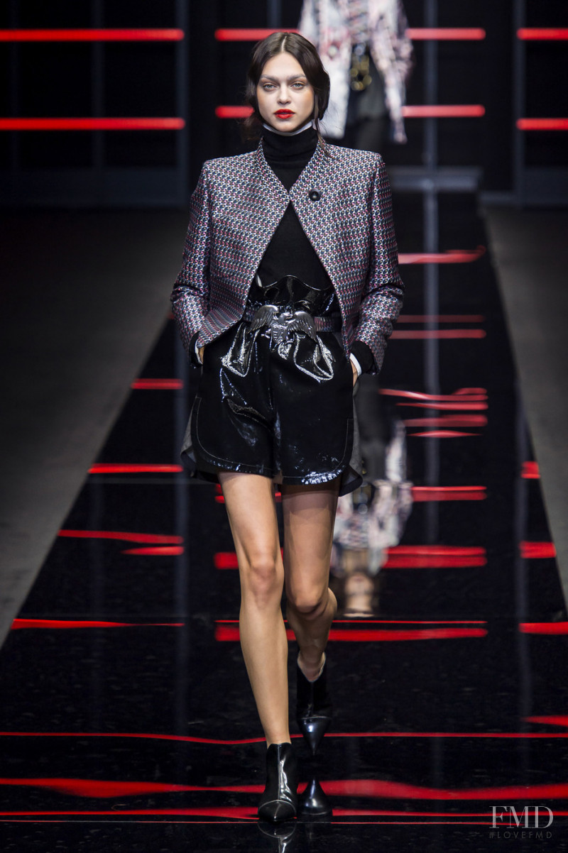 Zhenya Katava featured in  the Emporio Armani fashion show for Autumn/Winter 2019