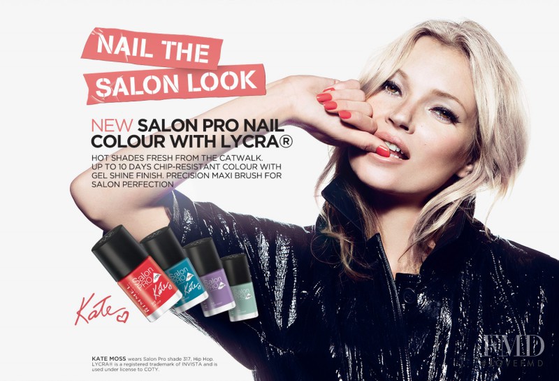 Kate Moss featured in  the Rimmel New Salon Pro Nail Colour With Lycra advertisement for Spring/Summer 2012