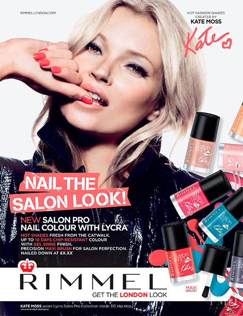 Kate Moss featured in  the Rimmel New Salon Pro Nail Colour With Lycra advertisement for Spring/Summer 2012