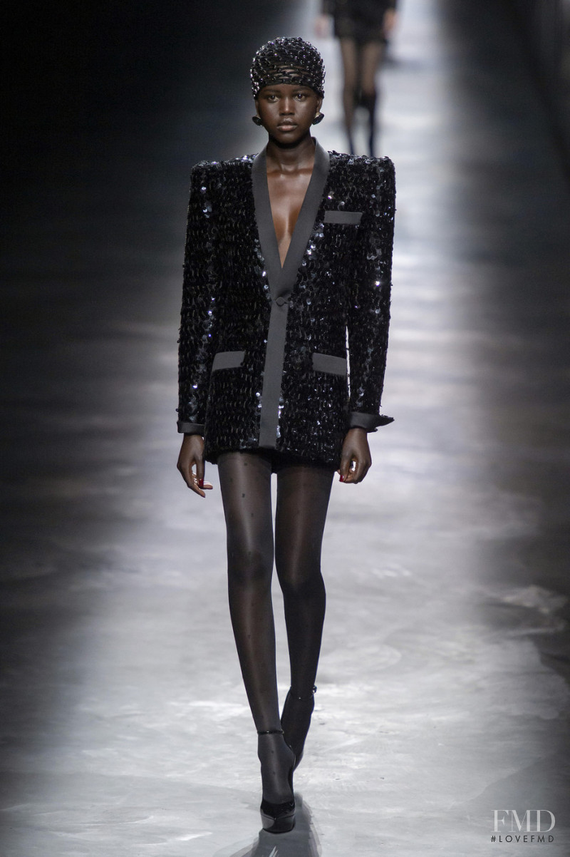 Adut Akech Bior featured in  the Saint Laurent fashion show for Autumn/Winter 2019
