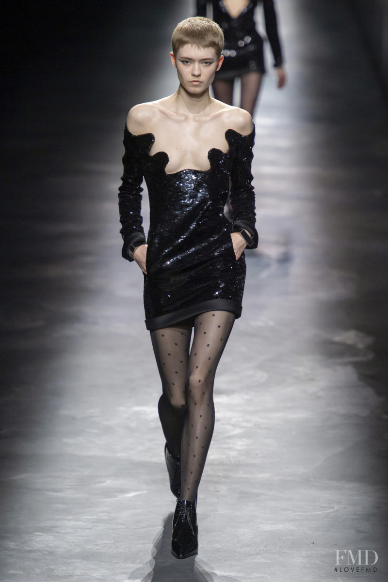 Maike Inga featured in  the Saint Laurent fashion show for Autumn/Winter 2019