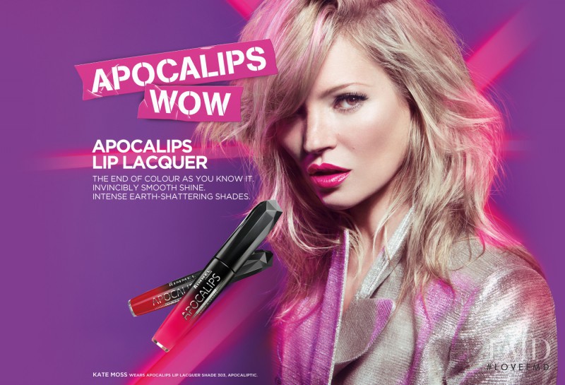 Kate Moss featured in  the Rimmel Apocalips Lip Lacquer advertisement for Spring/Summer 2012