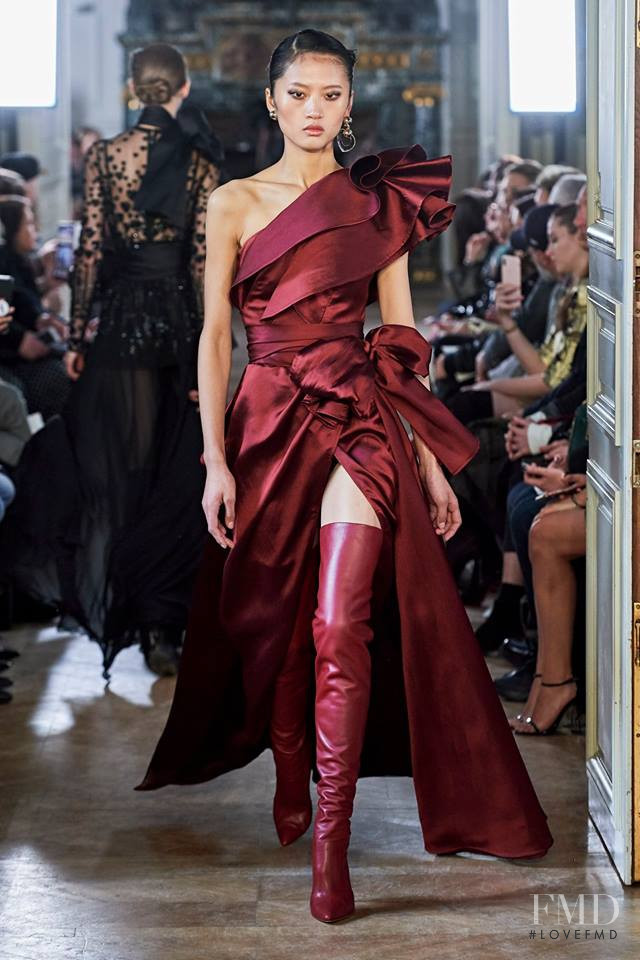 Yilan Hua featured in  the Elie Saab fashion show for Autumn/Winter 2019