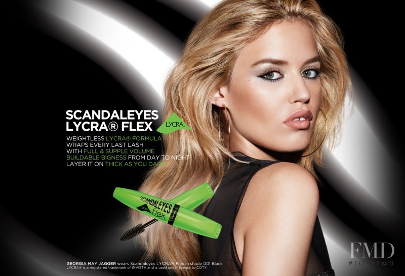 Georgia May Jagger featured in  the Rimmel Scandaleyes Lycra Flex Mascara advertisement for Autumn/Winter 2013