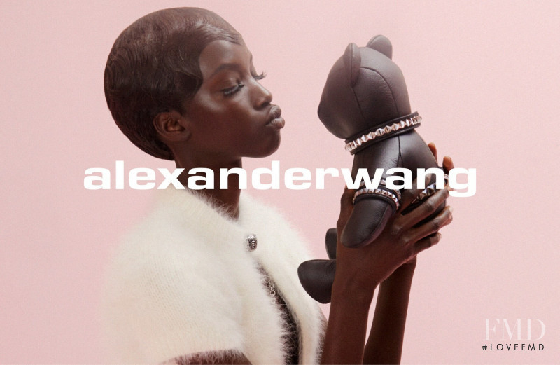 Anok Yai featured in  the Alexander Wang advertisement for Autumn/Winter 2018