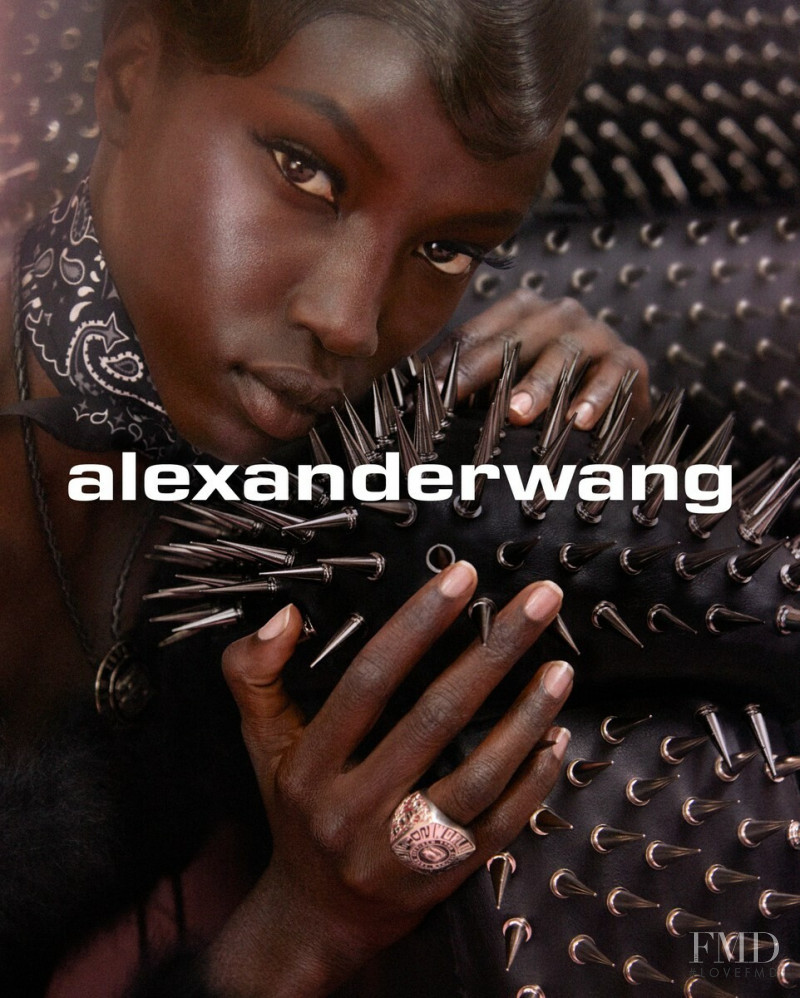 Anok Yai featured in  the Alexander Wang advertisement for Autumn/Winter 2018