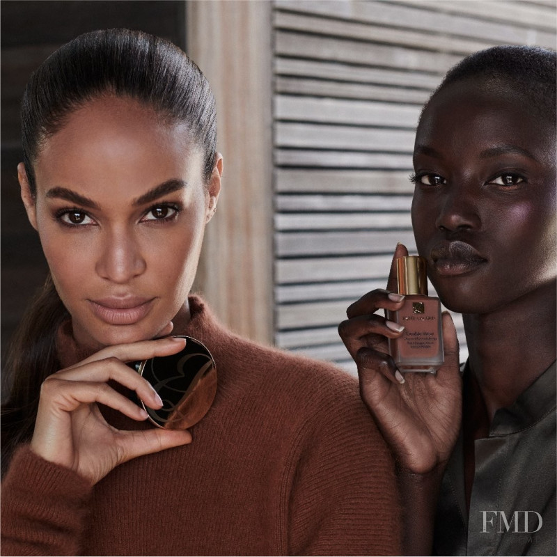 Anok Yai featured in  the Estée Lauder Double Wear Light Soft Matte Hydra Makeup advertisement for Autumn/Winter 2018