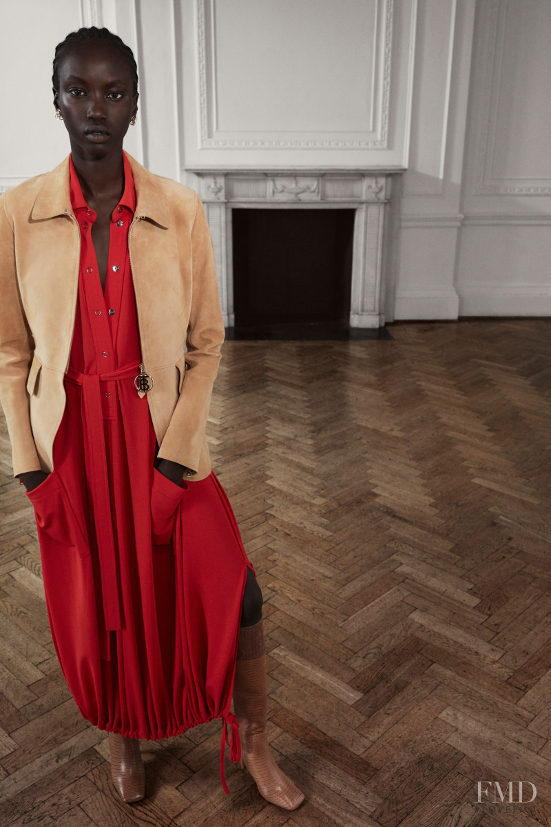 Anok Yai featured in  the Burberry lookbook for Pre-Fall 2019