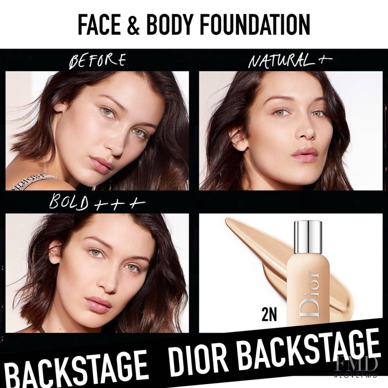 Bella Hadid featured in  the Dior Beauty Backstage Campaign advertisement for Pre-Fall 2018