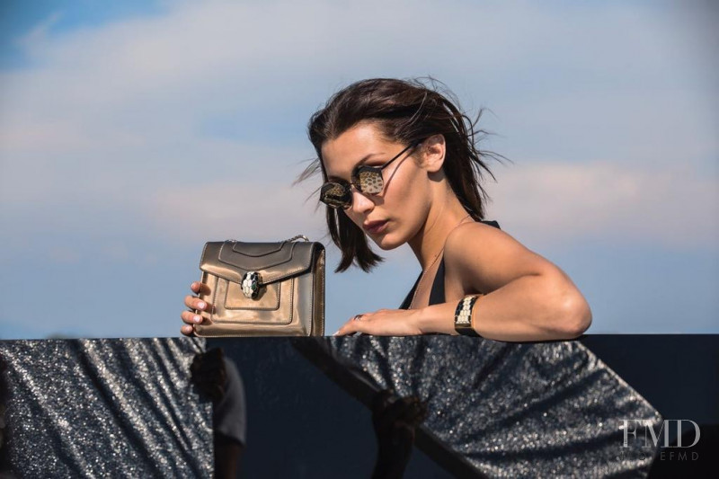 Bella Hadid featured in  the Bulgari Serpent Eyes Eyewear  advertisement for Spring/Summer 2018