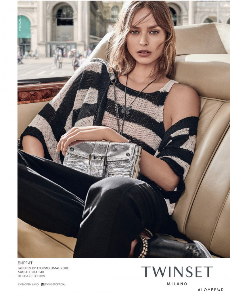 Birgit Kos featured in  the Twinset advertisement for Spring/Summer 2019