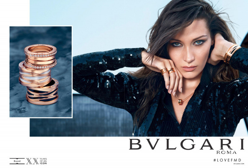 Bella Hadid featured in  the Bulgari advertisement for Autumn/Winter 2019