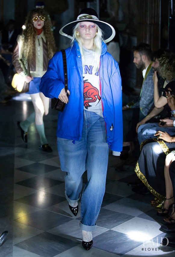 Unia Pakhomova featured in  the Gucci fashion show for Resort 2020