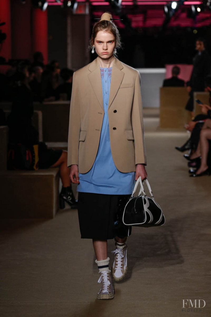 Maud Hoevelaken featured in  the Prada fashion show for Resort 2020
