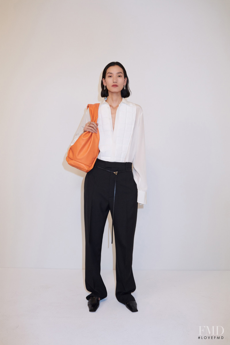 Lina Zhang featured in  the Bottega Veneta lookbook for Resort 2020