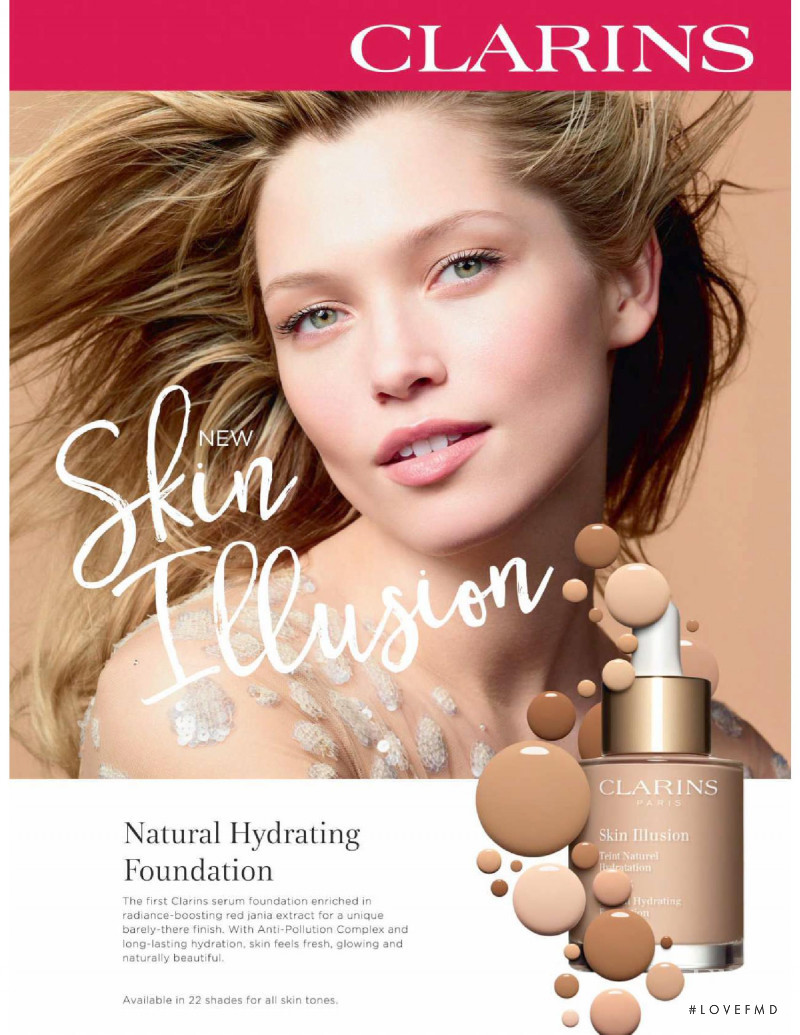 Hana Jirickova featured in  the Clarins Skin Illusion Natural Hydrating Foundation advertisement for Autumn/Winter 2018