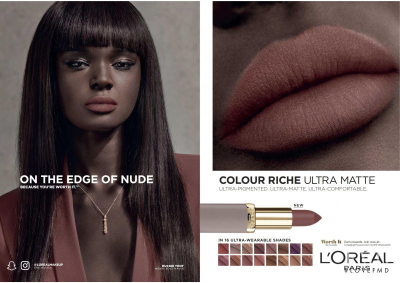 Duckie Thot featured in  the L\'Oreal Paris advertisement for Autumn/Winter 2018